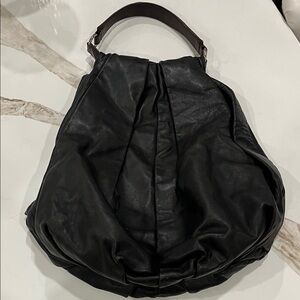 Marni Elegant Lg Black Leather Pleated Hobo Bag with side zip and snap opening